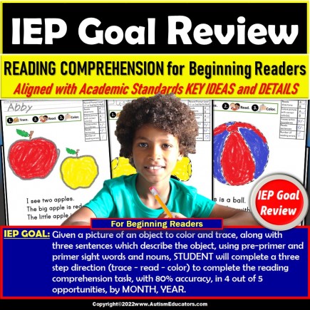 Reading Comprehension with Sight Words for Beginning Readers IEP Goal Review
